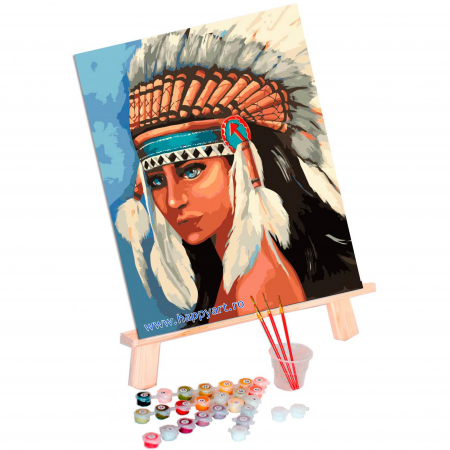 Kit pictura pe numere, cu sasiu, Fata americana bastinasa, 40X50 cm, 24 culori, nivel avansat, MG2113 [1]