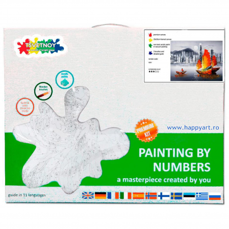 Kit pictura pe numere, cu sasiu, Hong Kong noaptea, 40X50 cm, 24 culori, nivel avansat, MG2164 [3]