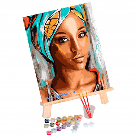 Kit pictura pe numere, cu sasiu, Femeie orientala, 40X50 cm, 28 culori, nivel avansat, MG2108 [1]