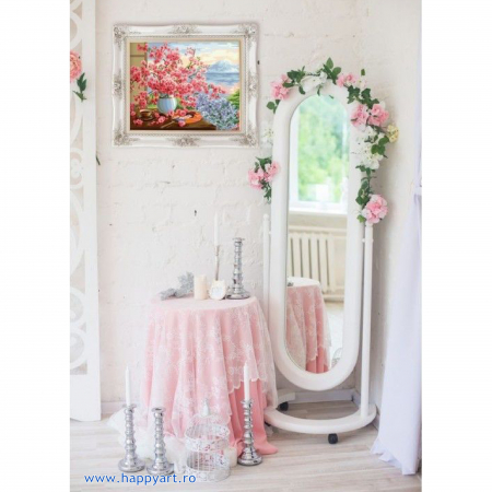 Kit pictura pe numere, cu sasiu, Flori de cires in buchet, 40X50 cm, 24 culori, nivel mediu, B072 [1]