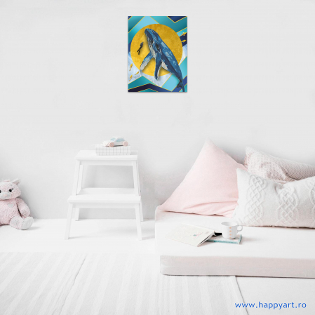 Kit pictura pe numere, cu sasiu, Balena abstracta, 40X50 cm, 27 culori, nivel avansat, MG2435 [2]