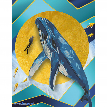 Picturi pe numere animale - Kit pictura pe numere, cu sasiu, Balena abstracta, 40X50 cm, 27 culori, nivel avansat, MG2435