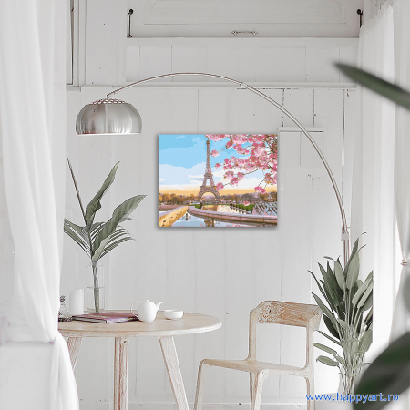 Kit pictura pe numere, cu sasiu, Parisul inflorit, 40X50 cm, 24 culori, nivel avansat, MG2133 [2]
