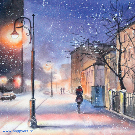 Picturi pe numere peisaje - Kit pictura pe numere, cu sasiu, Furtuna de zapada, 40X50 cm, 24 culori, nivel avansat, MG2079