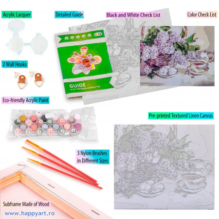 Kit pictura pe numere, cu sasiu, Flori de liliac, 40X50 cm, 24 culori, nivel avansat, MG2082 [3]