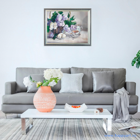 Kit pictura pe numere, cu sasiu, Flori de liliac, 40X50 cm, 24 culori, nivel avansat, MG2082 [2]
