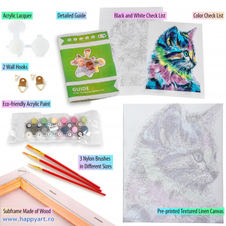 Kit pictura pe numere, cu sasiu, Pisoi colorat, 40X50 cm, 24 culori, nivel avansat, MG2077 [6]