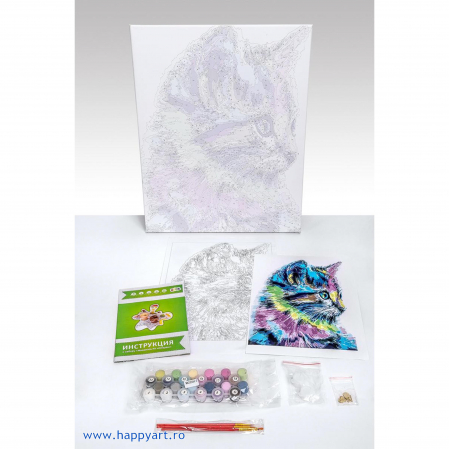 Kit pictura pe numere, cu sasiu, Pisoi colorat, 40X50 cm, 24 culori, nivel avansat, MG2077 [4]
