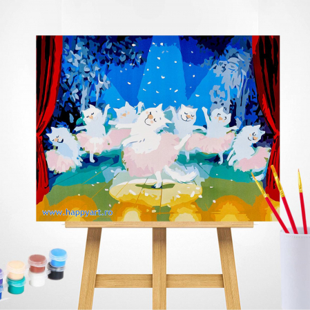Kit pictura pe numere, cu sasiu, Pisici - Balerine, 30X40 cm, 28 culori, nivel avansat, ME1129 [1]