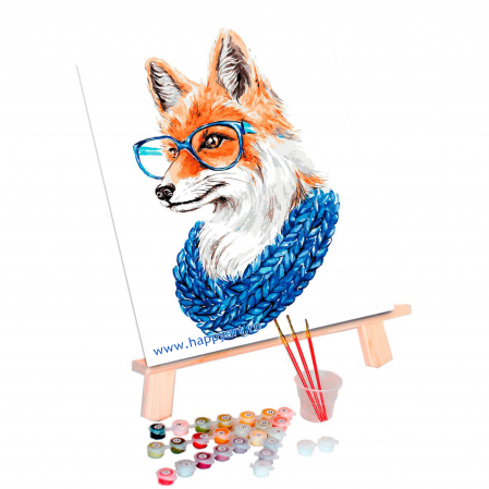 Kit pictura pe numere, cu sasiu, Vulpe cu ochelari, 30X40 cm, 24 culori, nivel avansat, ME1109 [1]