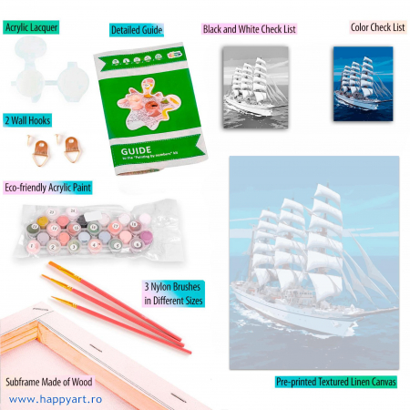 Kit pictura pe numere, cu sasiu, Velierul snow white, 40X50 cm, 22 culori, nivel avansat, MG3240 [3]