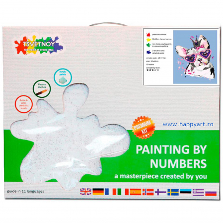 Kit pictura pe numere, cu sasiu, Catelus dragut, 30X40 cm, 19 culori, nivel mediu, ME1115 [4]