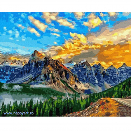 Picturi pe numere peisaje - Kit pictura pe numere Cerul si muntii, cu sasiu, 50x65 cm, 30 culori