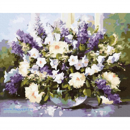Picturi pe numere flori - Kit pictura pe numere Flori de mai, cu sasiu, 40X50 cm, 32 culori