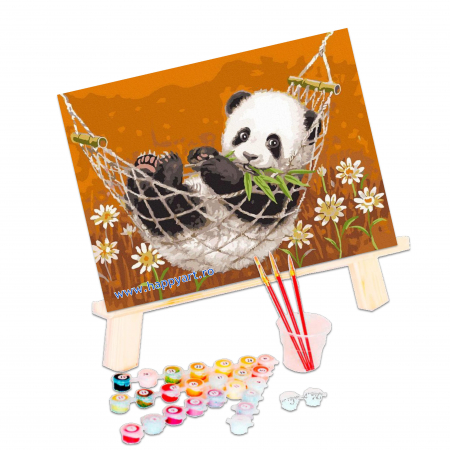 Kit pictura pe numere Panda in hamac, cu sasiu, 30x40 cm, 20 culori [2]