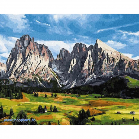 Picturi pe numere peisaje - Kit pictura pe numere, Linistea muntelui, cu sasiu, 50x65 cm, 28 culori