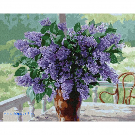 Picturi pe numere flori - Kit pictura pe numere Liliac de primavara, cu sasiu, 40X50 cm, 25 culori