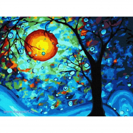 Picturi pe numere peisaje - Kit pictura pe numere Copacul dorintelor, cu sasiu, 30x40 cm, 18 culori