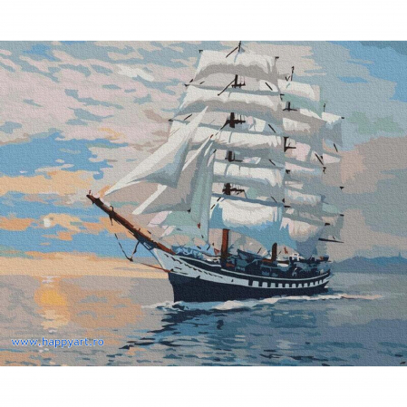 Pictura pe numere - Kit pictura pe numere Nava de razoi, cu sasiu, 40X50 cm, 23 culori