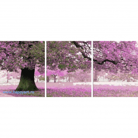 Picturi pe numere peisaje - Kit pictura pe numere Dulce noiembrie, triptic, cu sasiu, 50X120 cm, 20 culori
