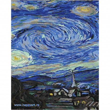 Kit pictura pe numere Noapte instelata de Van Gogh, triptic, cu sasiu, 50X120 cm, 36 culori [4]