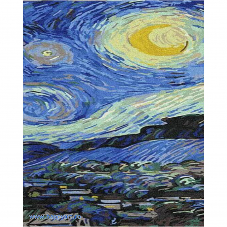 Kit pictura pe numere Noapte instelata de Van Gogh, triptic, cu sasiu, 50X120 cm, 36 culori [5]