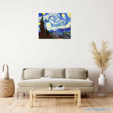 Kit pictura pe numere Noapte instelata II de Van Gogh, cu sasiu, 40X50 cm, 24 culori, PC4050264 [1]