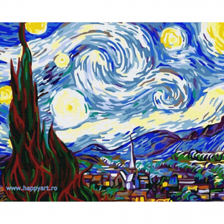 Picturi pe numere peisaje - Kit pictura pe numere Noapte instelata II de Van Gogh, cu sasiu, 40X50 cm, 24 culori, PC4050264