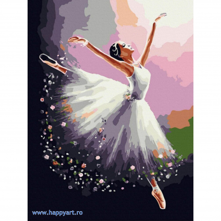Pictura pe numere - Kit pictura pe numere Balerina, cu sasiu, 30x40 cm, 18 culori