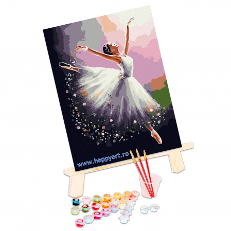 Kit pictura pe numere Balerina, cu sasiu, 30x40 cm, 18 culori [2]