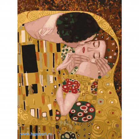Pictura pe numere - Kit pictura pe numere Sarutul de Gustav Klimt, cu sasiu, 30x40 cm, 19 culori