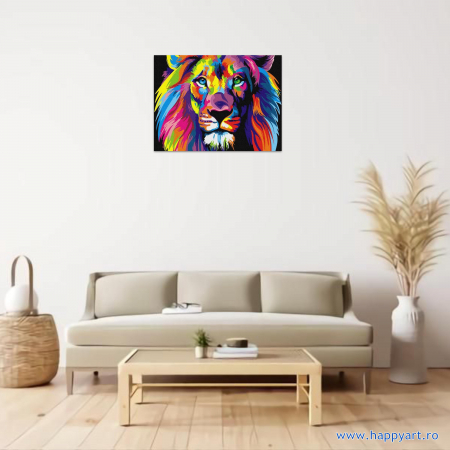 Kit pictura pe numere Leu multicolor, cu sasiu, 30x40 cm, 19 culori [1]
