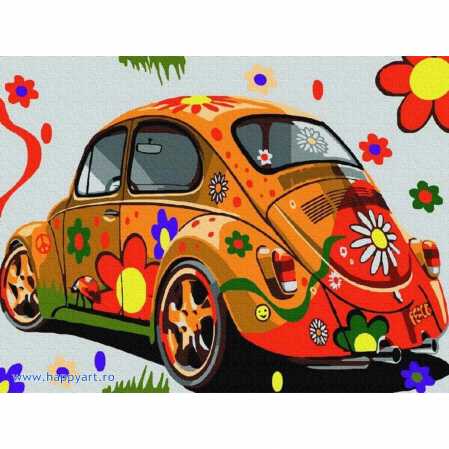 Pictura pe numere - Kit pictura pe numere Calatorie cu masina, cu sasiu, 30x40 cm, 15 culori