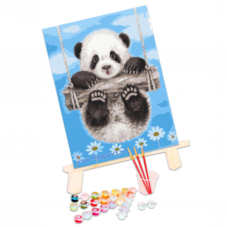Kit pictura pe numere Panda pe buturuga, cu sasiu, 30x40 cm, 22 culori [2]