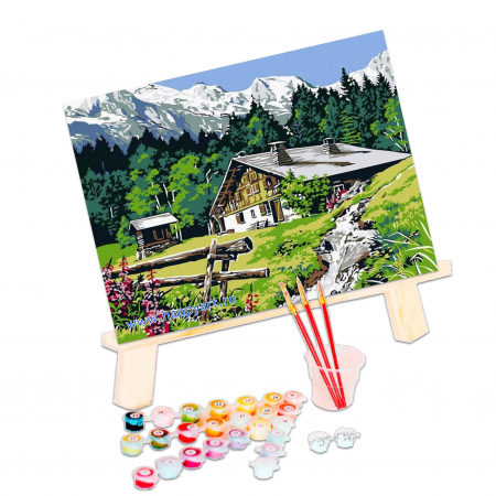 Kit pictura pe numere Cabana din munti, cu sasiu, 30x40 cm, 16 culori [2]