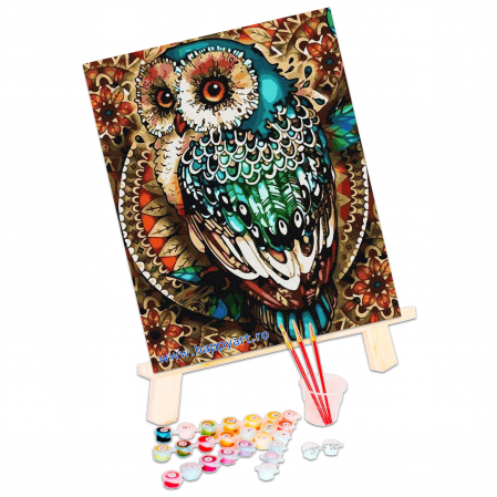 Kit pictura pe numere, Bufnita turcoaz, cu sasiu, 50x65 cm, 25 culori [2]