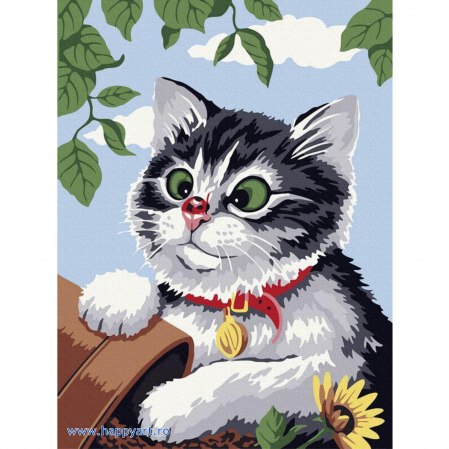 Picturi pe numere animale - Kit pictura pe numere Pisoi nevinovat, cu sasiu, 30x40 cm, 14 culori