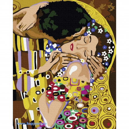 Pictura pe numere - Kit pictura pe numere Sarutul de Gustav Klimt, cu sasiu, 40X50 cm, 16 culori