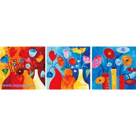 Picturi pe numere flori - Kit pictura pe numere Simfonia culorilor, triptic, cu sasiu, 50X150 cm, 36 culori