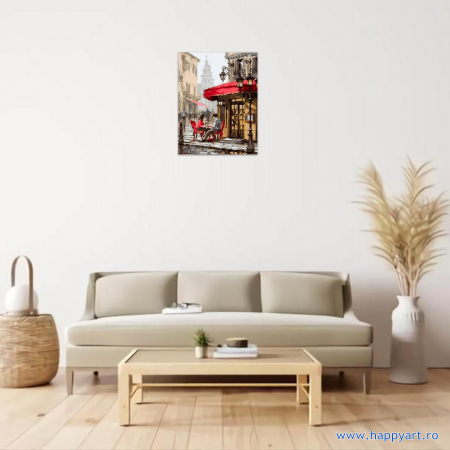 Kit pictura pe numere La cafenea, cu sasiu, 30x40 cm, 22 culori [1]