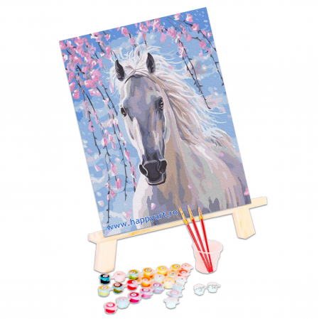 Kit pictura pe numere Calul si florile, cu sasiu, 30x40 cm, 21 culori [2]