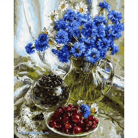 Picturi pe numere flori - Kit pictura pe numere Flori de colt, cu sasiu, 40X50 cm, 24 culori