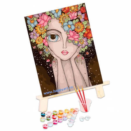 Kit pictura pe numere Flower girl, cu sasiu, 30x40 cm, 20 culori [2]