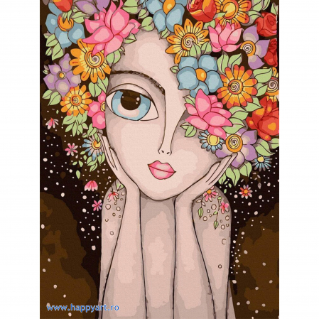 Picturi pe numere flori - Kit pictura pe numere Flower girl, cu sasiu, 30x40 cm, 20 culori