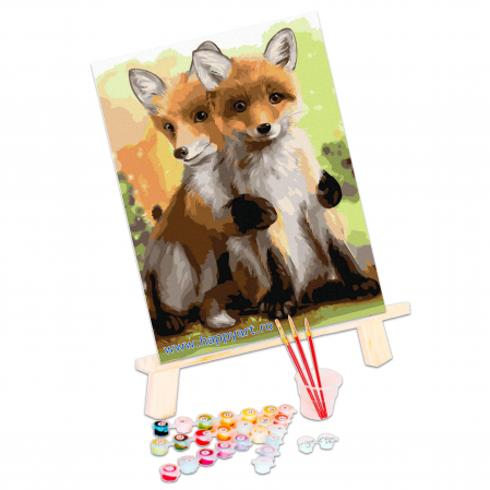 Kit pictura pe numere Doua vulpite, cu sasiu, 30x40 cm, 24 culori [2]
