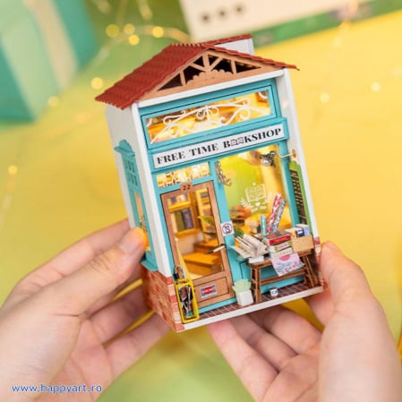 Macheta casuta din lemn, de asamblat DIY, Libraria Free Time, 64 piese, DS008 [6]