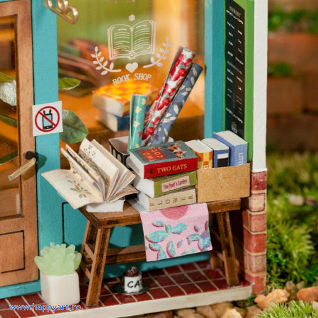 Macheta casuta din lemn, de asamblat DIY, Libraria Free Time, 64 piese, DS008 [4]