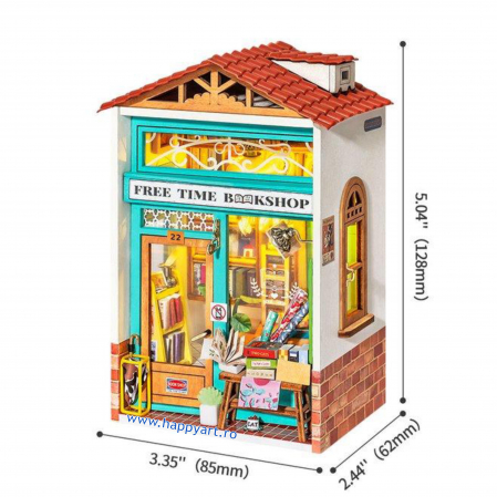 Macheta casuta din lemn, de asamblat DIY, Libraria Free Time, 64 piese, DS008 [2]