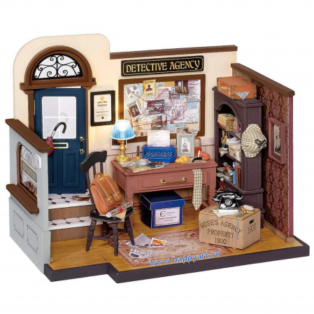 Machete casute - Macheta casuta din lemn, de asamblat DIY, Detective Agency, 159 piese, DG157