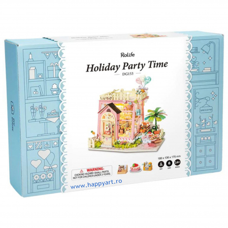 Macheta casuta din lemn, de asamblat DIY, Holiday Party Time, 144 piese, DG153 [4]
